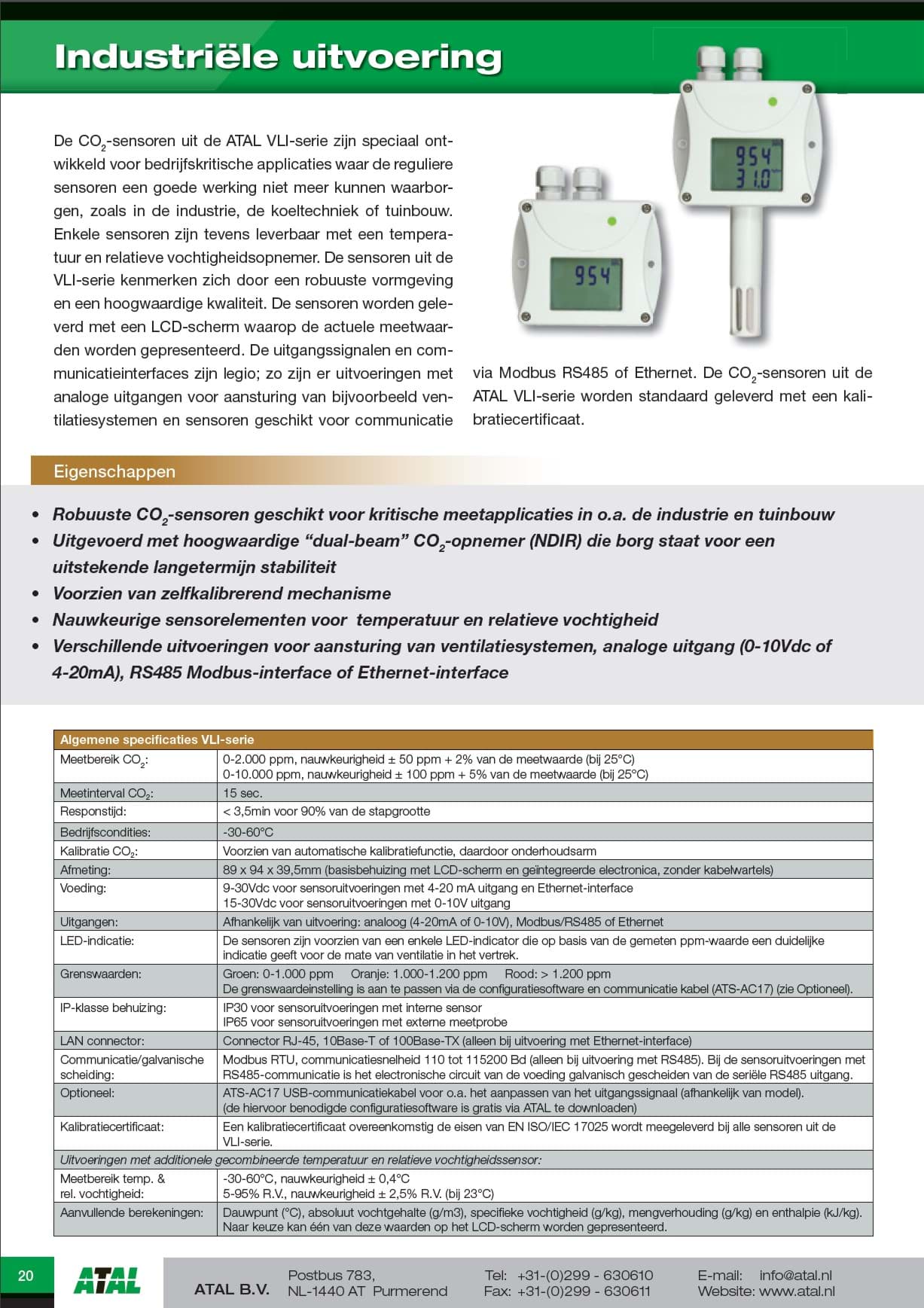 ATAL brochure CO2-sensoren VLI serie